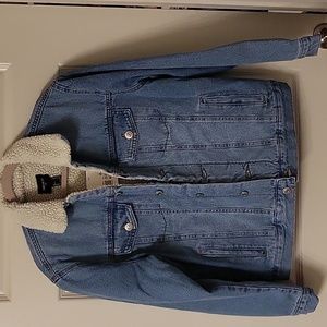 Forever 21 Men denim faux sherpa jacket